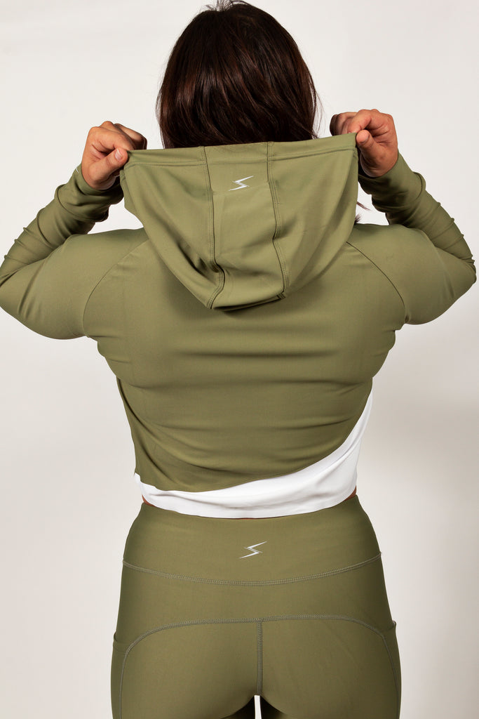IVY GREEN OVERLAY CROPPED HOODIE