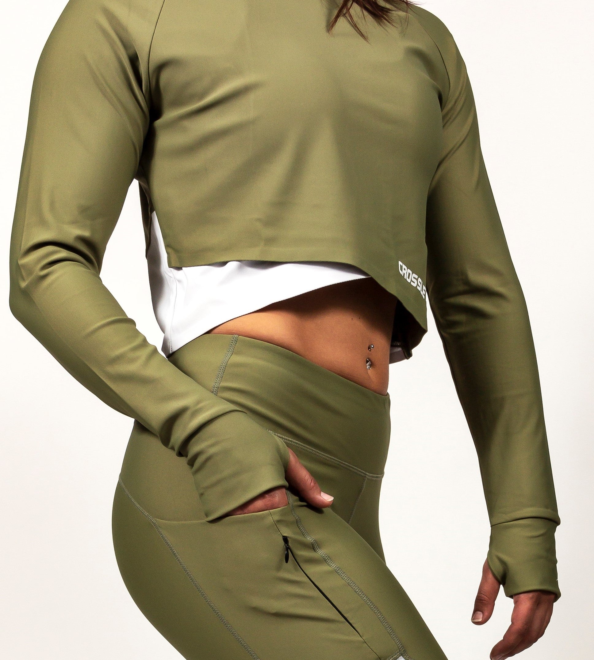IVY GREEN OVERLAY CROPPED HOODIE